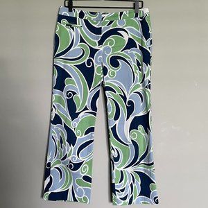 Womyn • Blue & Green Patterned Cropped Trousers Size 10